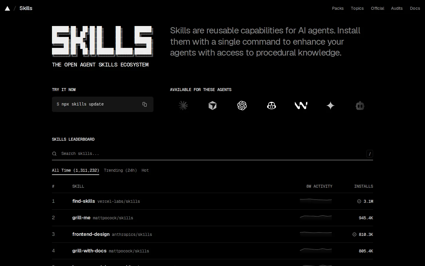skills.sh AI Code Assistant product screenshot