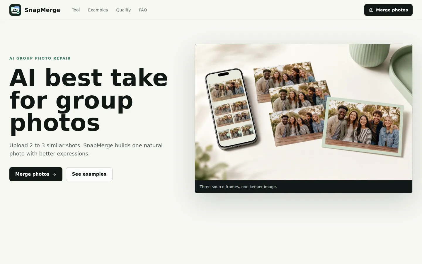 SnapMerge AI Photo Editor product interface screenshot