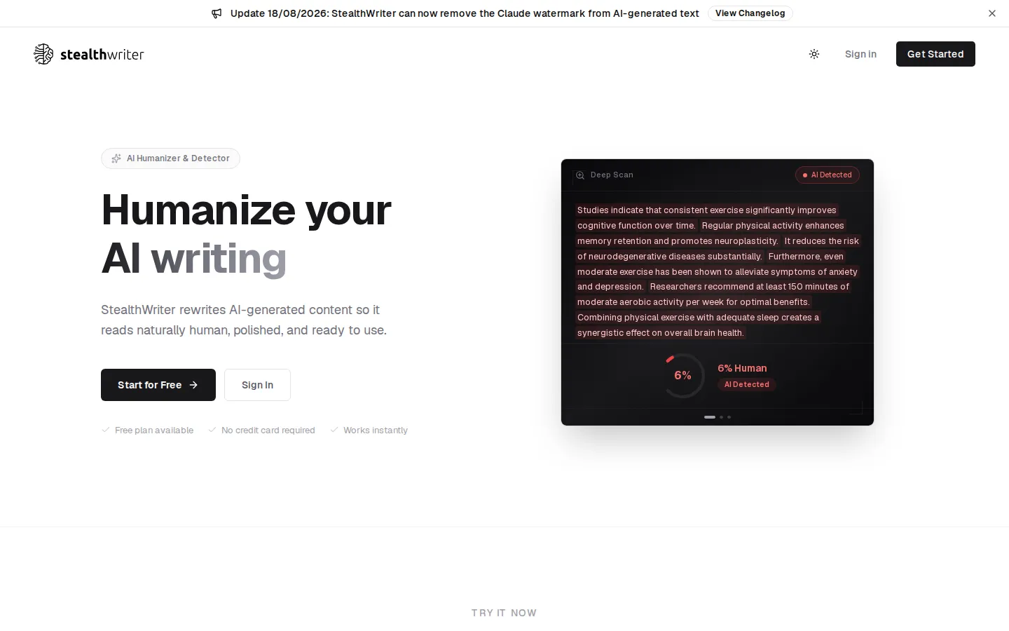 StealthWriter Humanizer AI product interface screenshot