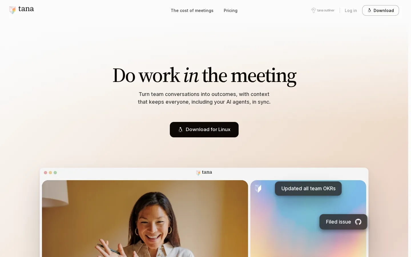 Tana AI Meeting Assistant product interface screenshot