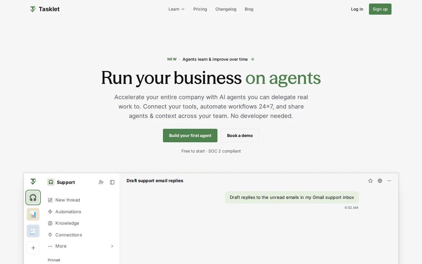 Tasklet AI Agent product interface screenshot