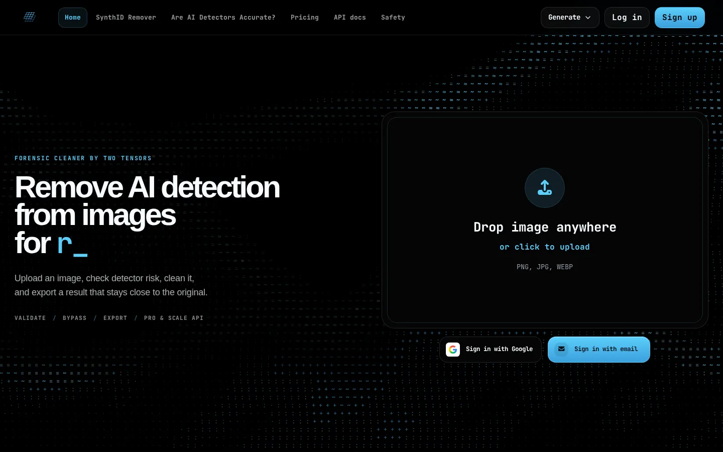 Two Tensors AI Detection & Anti-Detection product interface screenshot