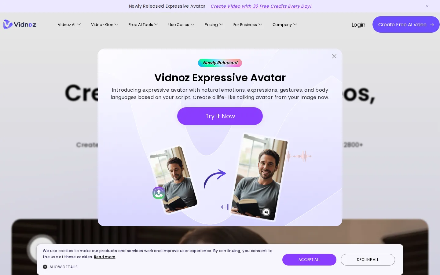 Vidnoz AI AI Video Generator product interface screenshot