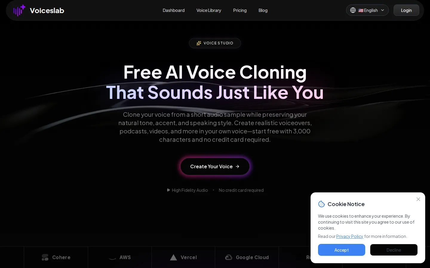Voiceslab AI Voice Cloning product interface screenshot