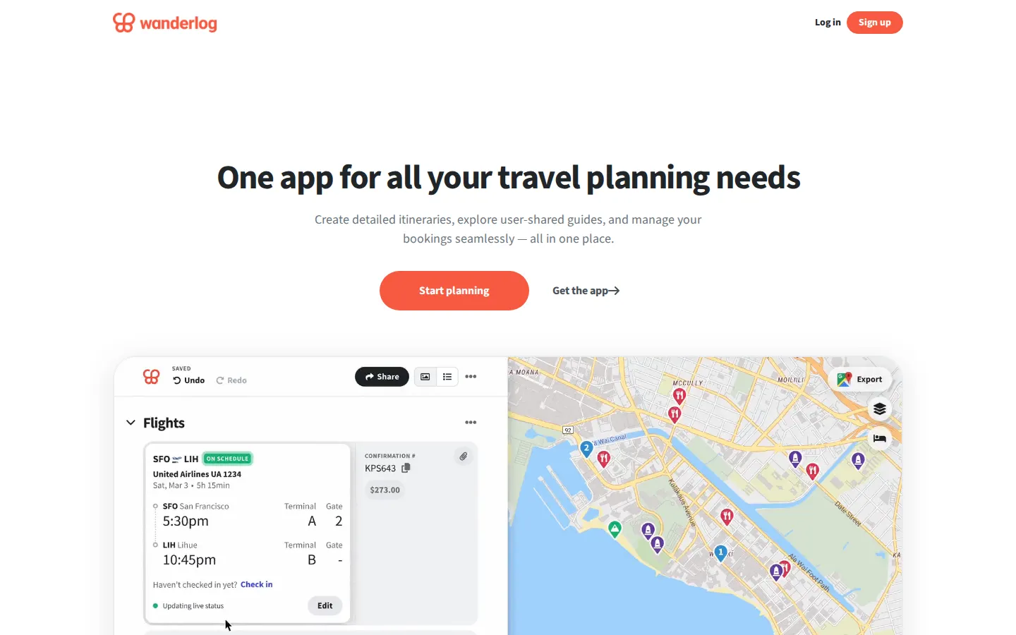 Wanderlog AI Productivity Tools product screenshot