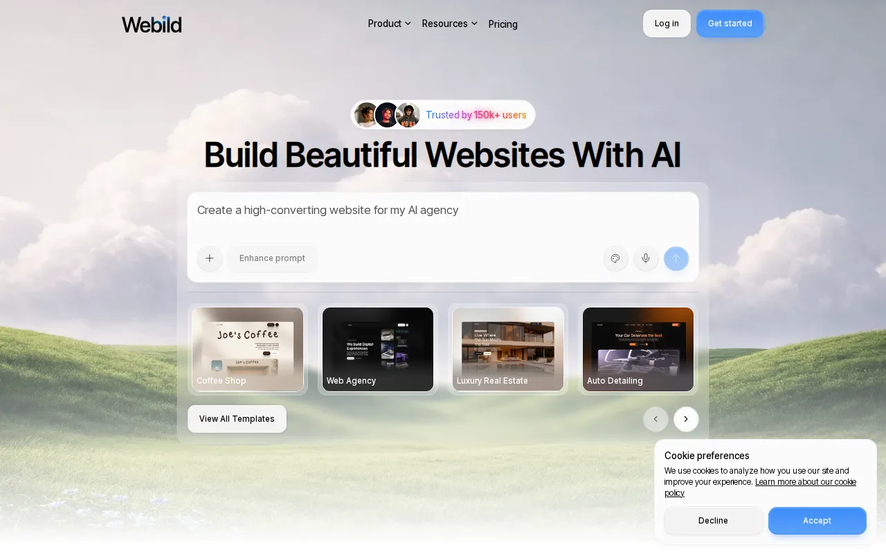 Webild AI Website Builder product interface screenshot