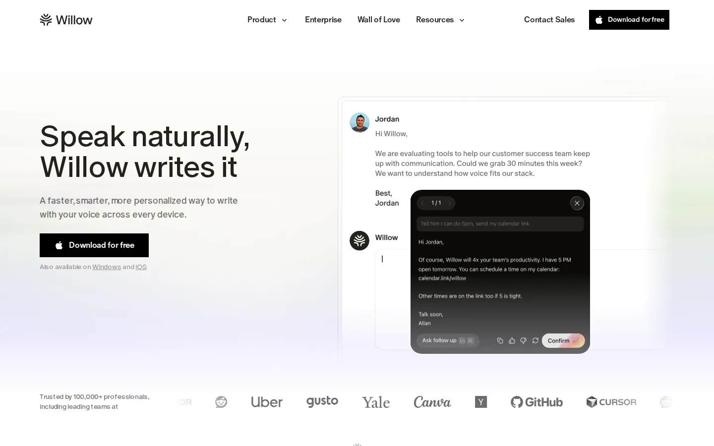 Willow AI Productivity Tools product screenshot