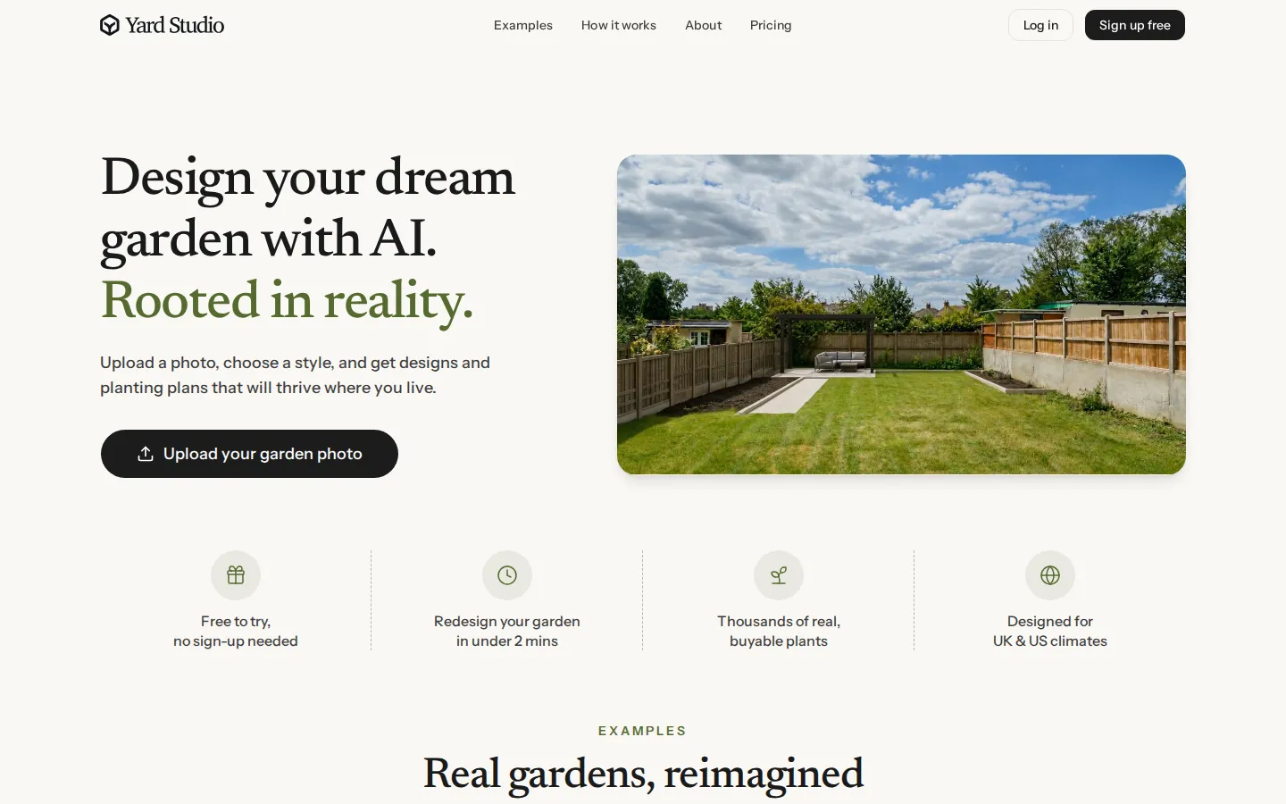 Yard Studio AI Landscape Generator product interface screenshot