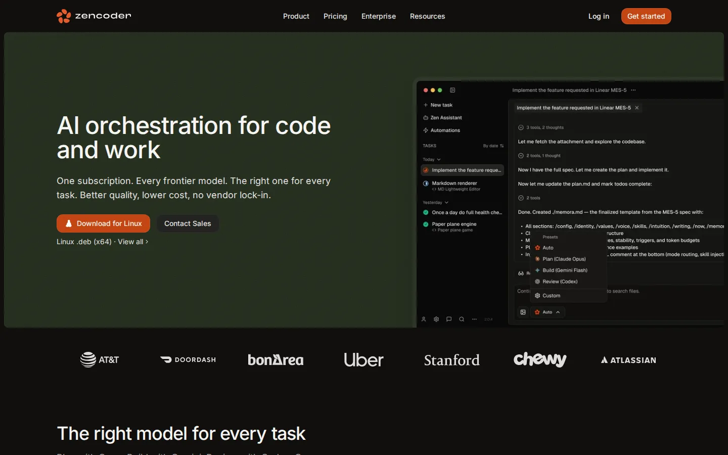 Zencoder AI Code Assistant product interface screenshot