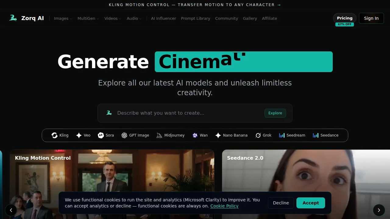 Zorq AI AI Image Generator product interface screenshot