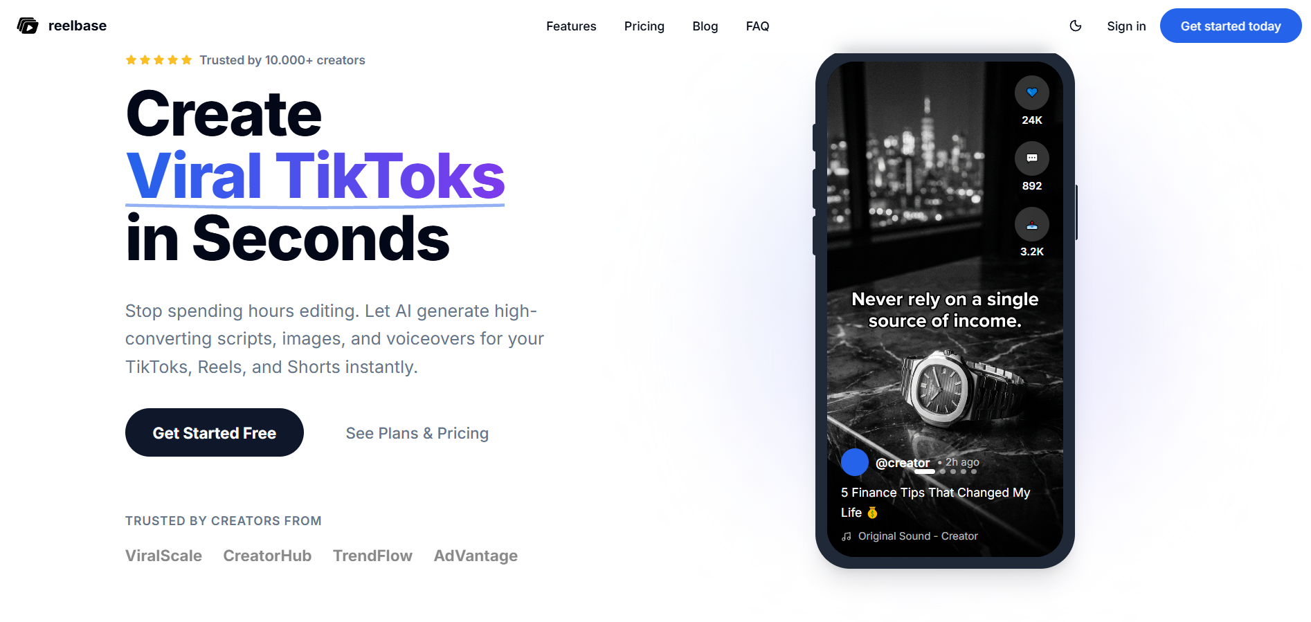Reelbase AI Ad Generator product interface screenshot