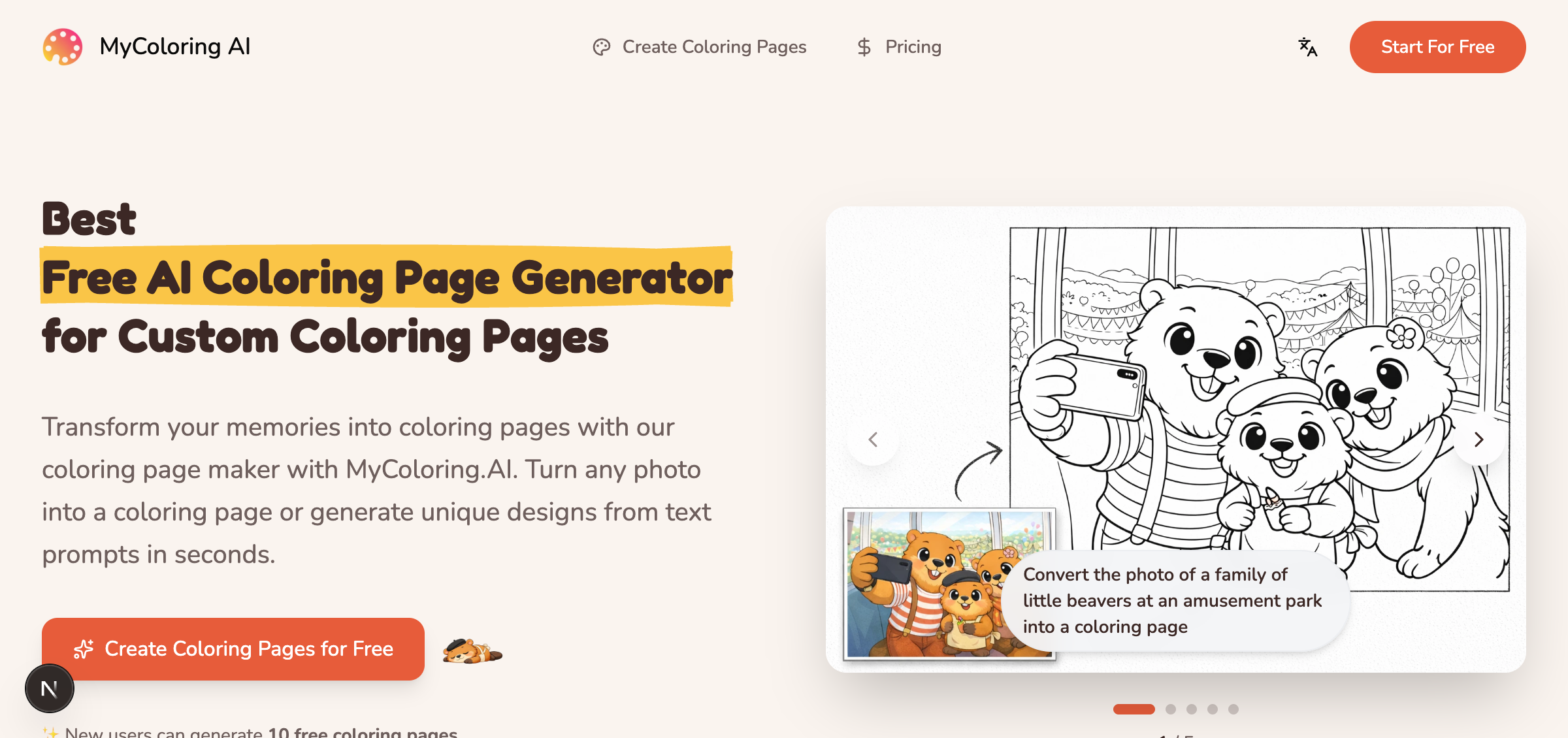 MyColoring AI AI Coloring Book Generator product interface screenshot