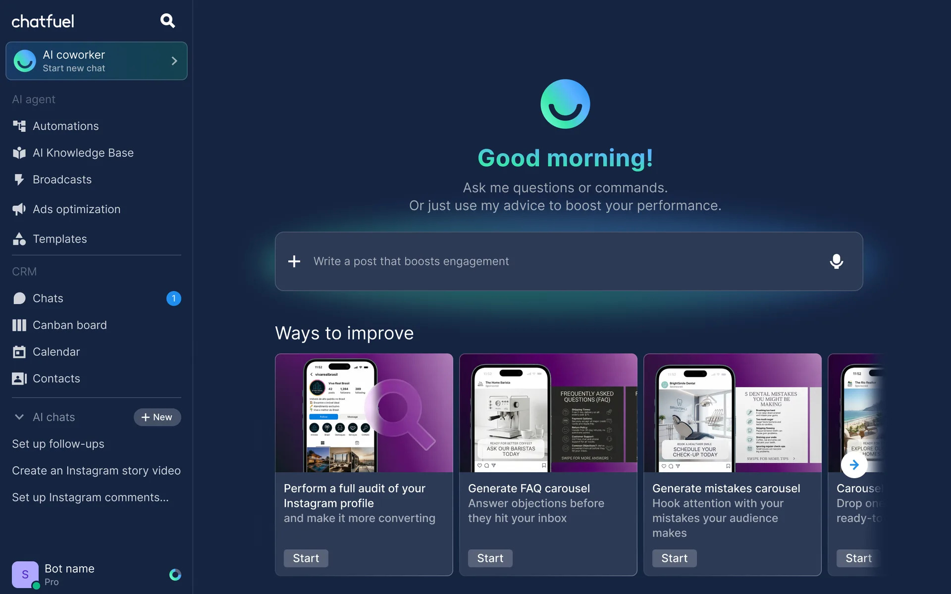 Chatfuel AI Marketing product interface screenshot