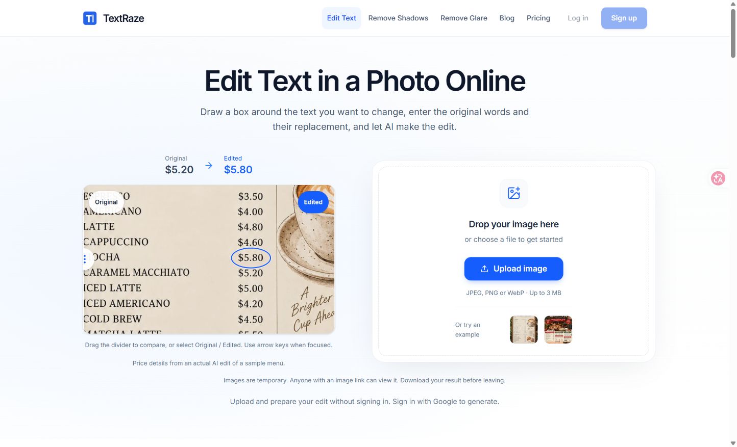 TextRaze AI Photo Editor product interface screenshot