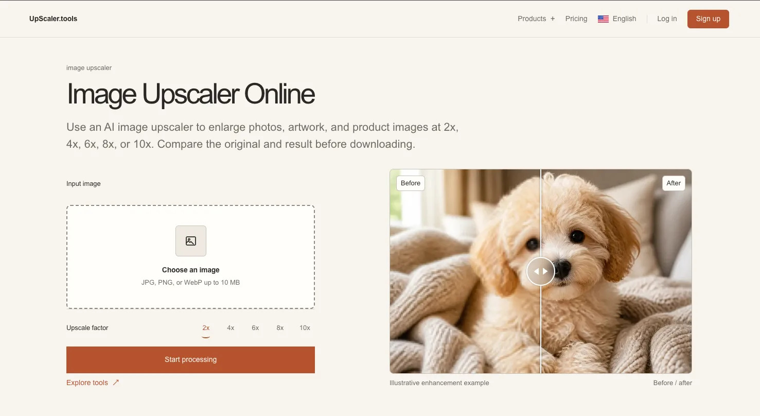Image Upscaler Tools AI Product Photography product interface screenshot