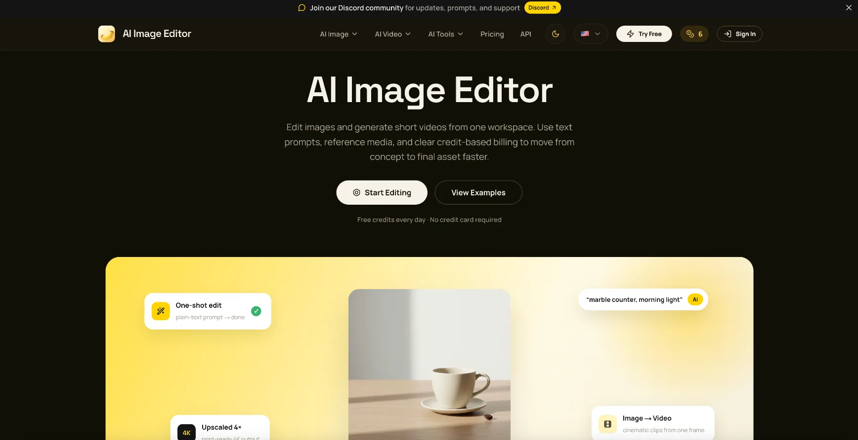AI Image Editor AI Image Enhancer product interface screenshot