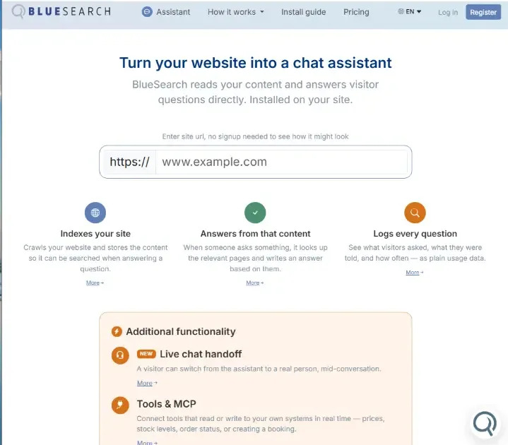 BlueSearch AI Chatbot product screenshot