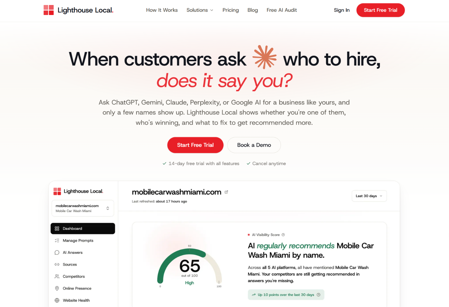 Lighthouse Local AI SEO Tools product interface screenshot