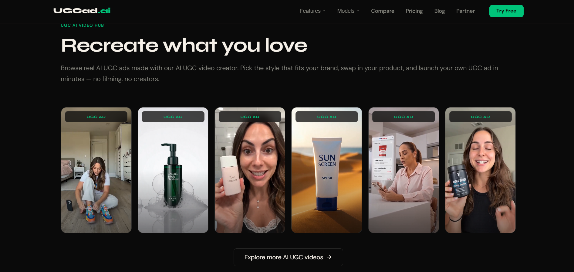 UGCad AI AI UGC Video Generator product interface screenshot