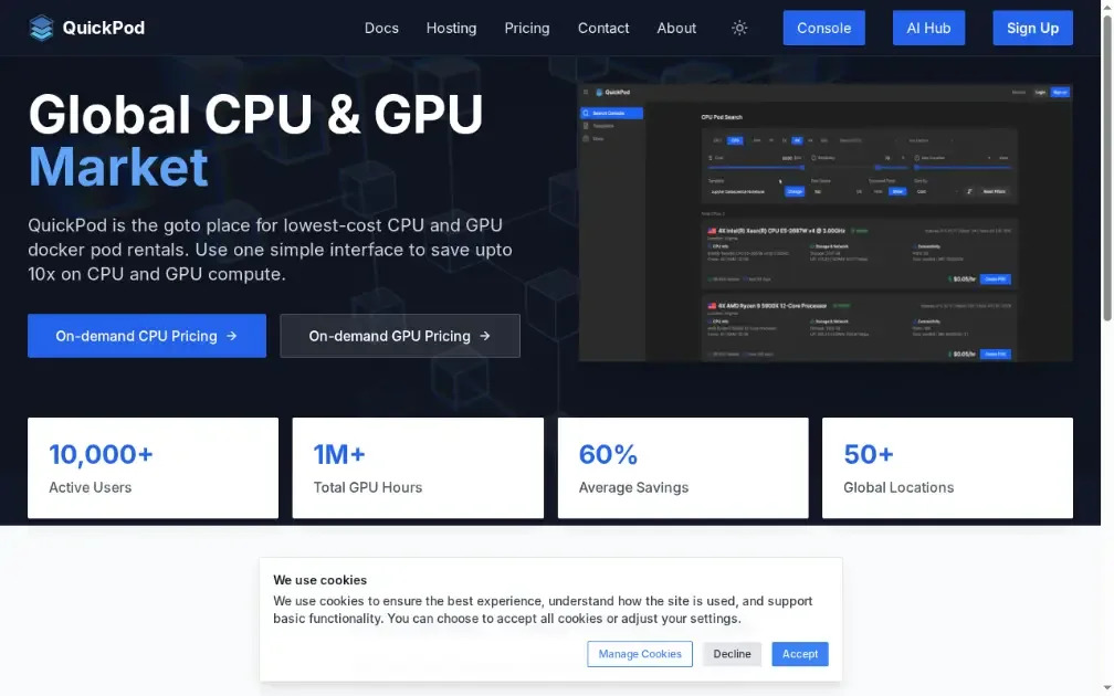 QuickPod AI Developer Tools product interface screenshot