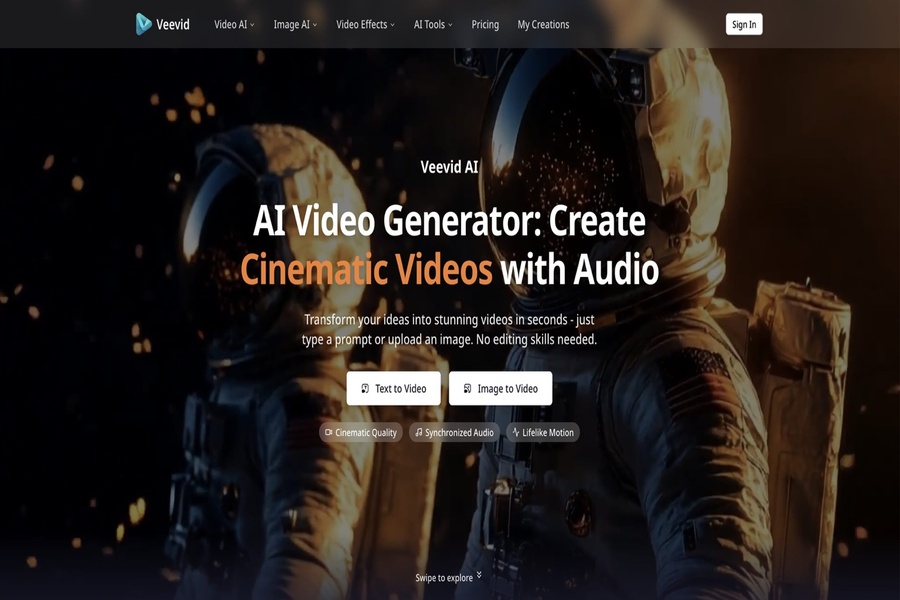 Veevid – AI Video Generator for Cinematic Content AI Video Generator product screenshot