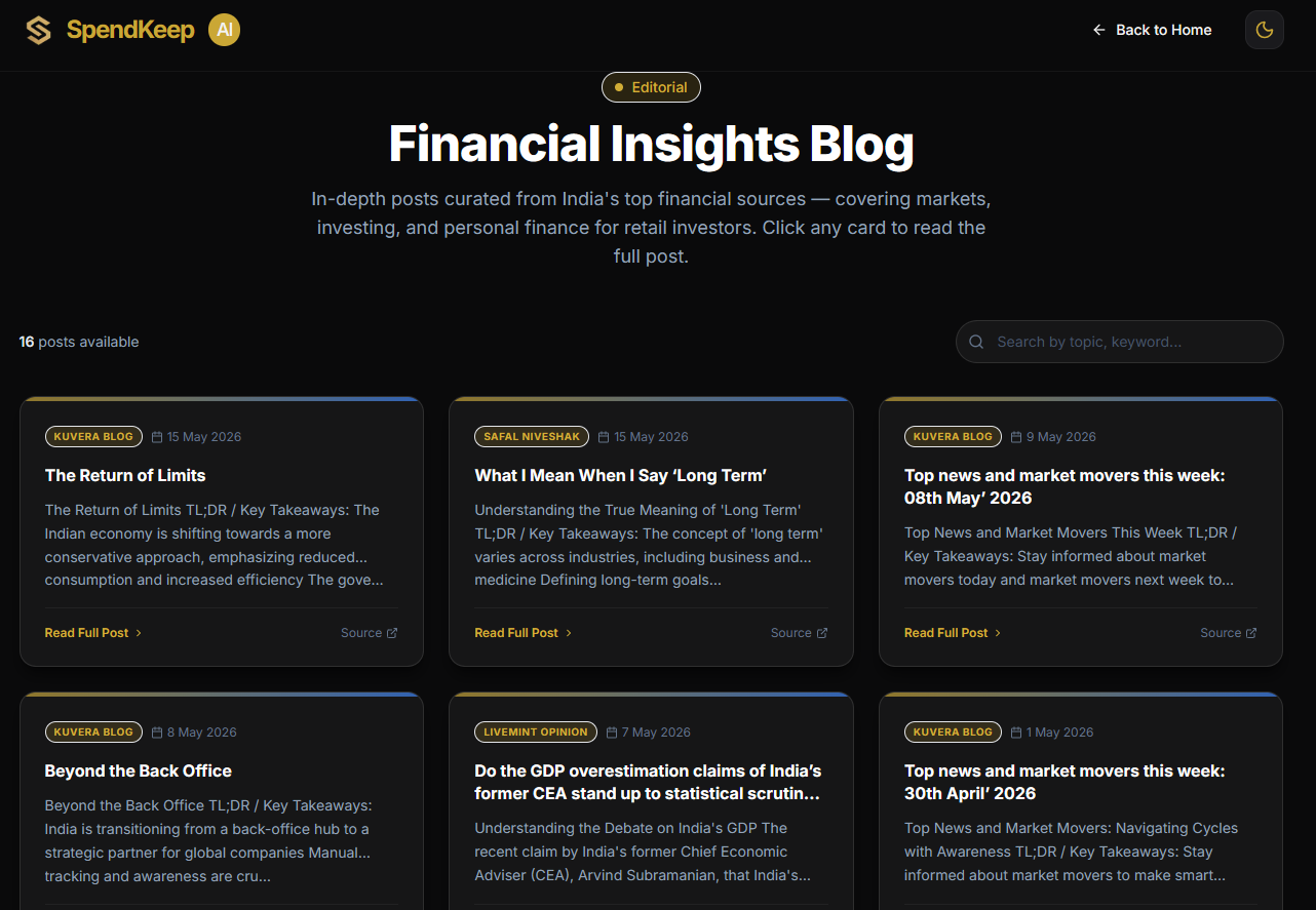 SpendKeep AI For Finance product interface screenshot