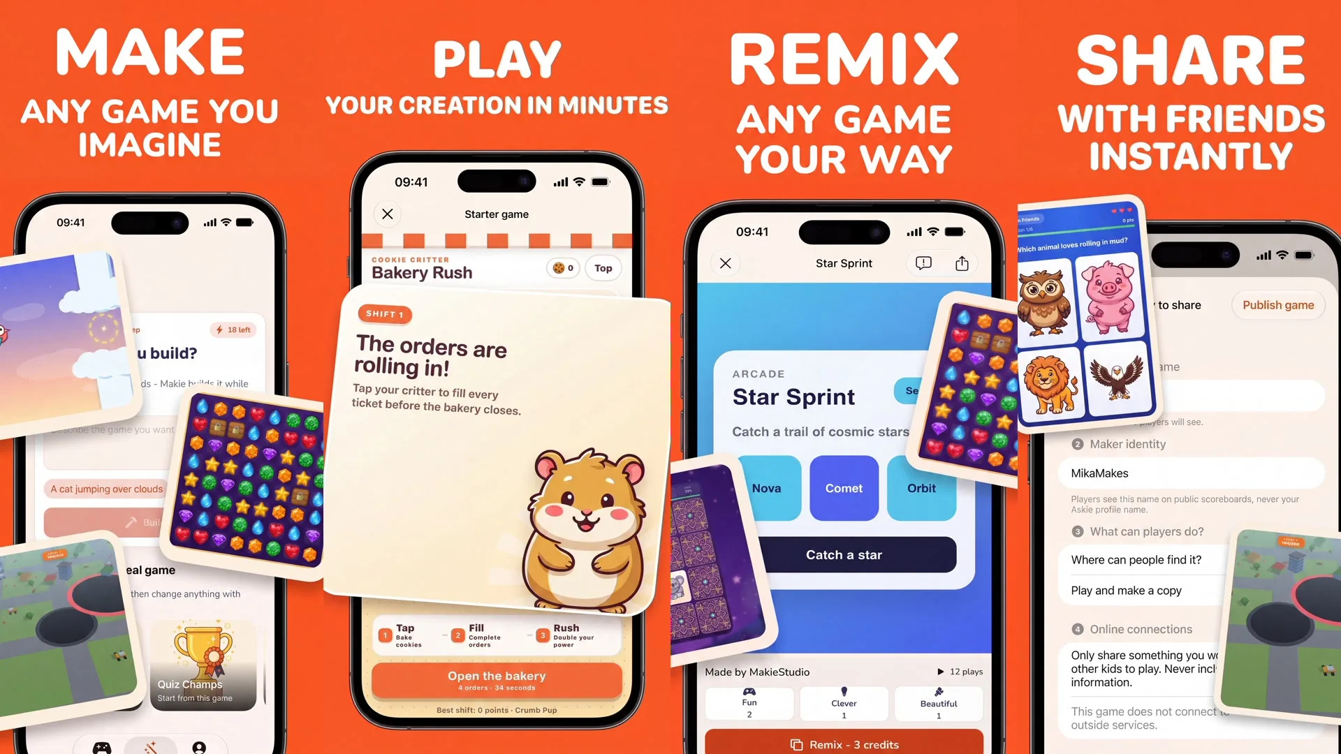 Makie: AI Game Maker for Kids AI Games product interface screenshot