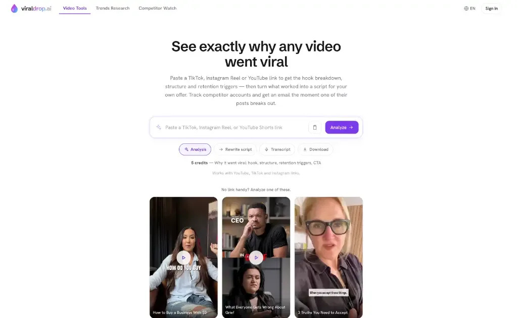 ViralDrop AI For Data Analytics product screenshot