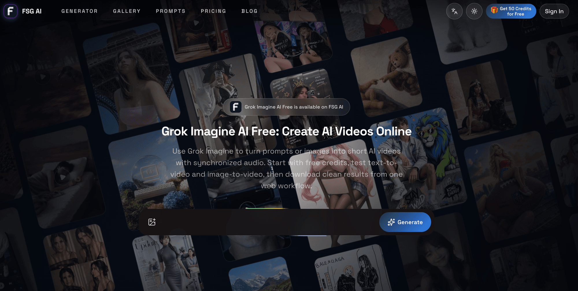 Grok Imagine Free generator - FSG AI AI Video Generator product screenshot