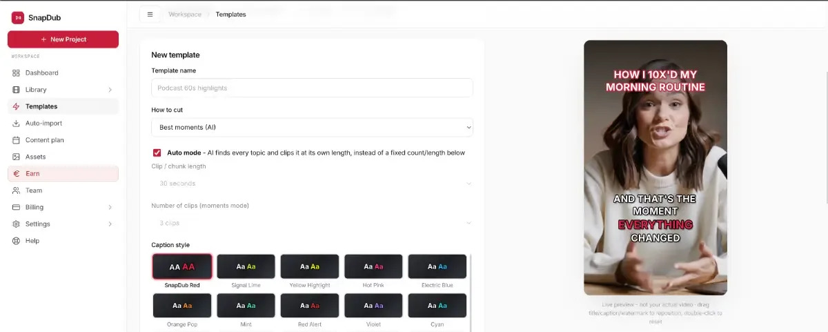 SnapDub AI Agent product interface screenshot
