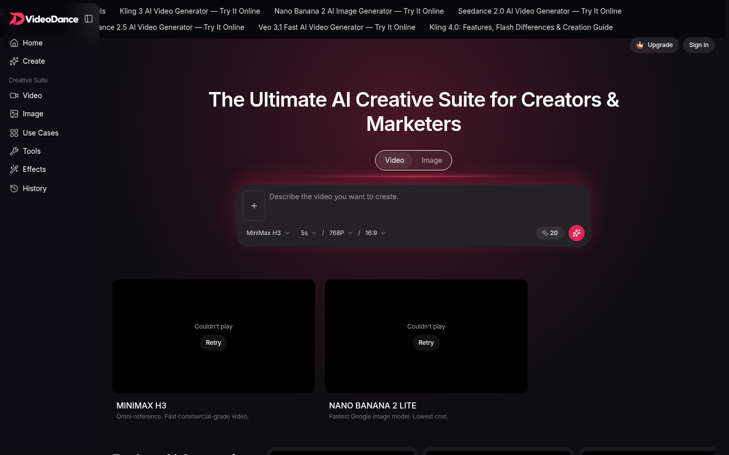 VideoDance AI Video Generator product interface screenshot