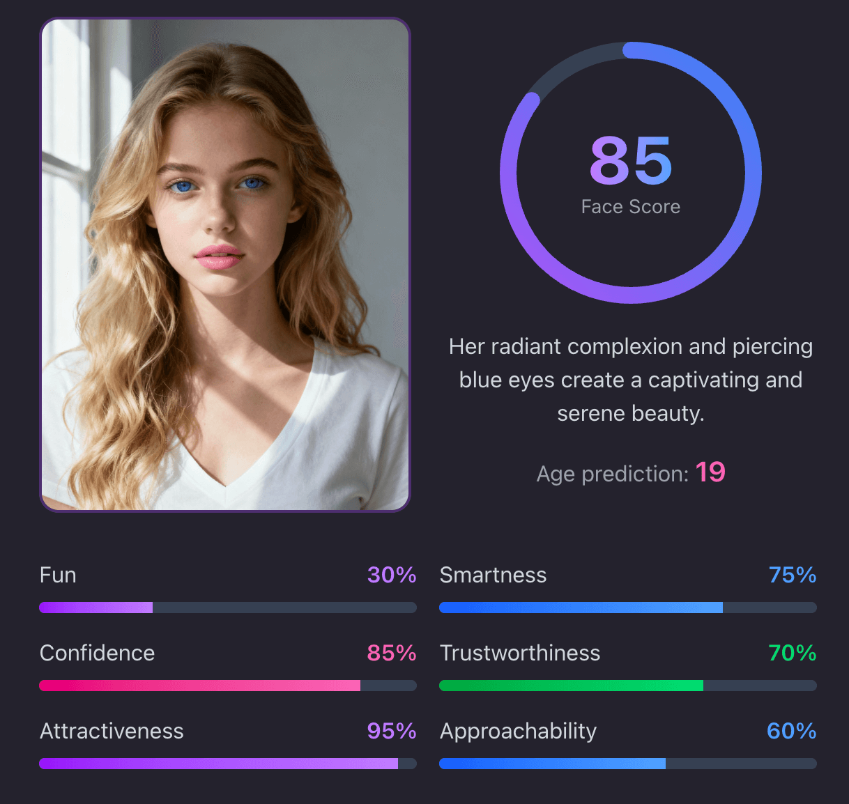 AI Attractiveness Test AI Face Analyzer product interface screenshot