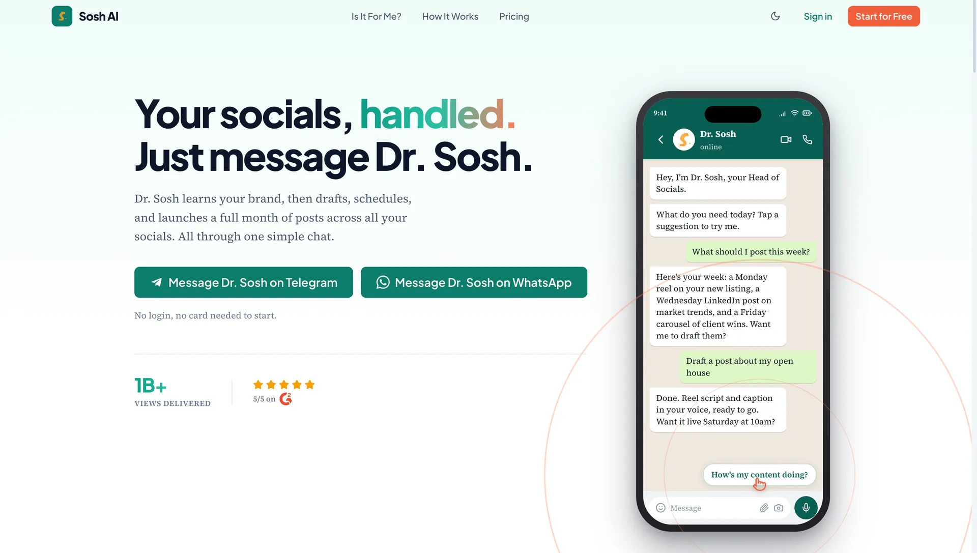 Sosh AI AI Agent product interface screenshot