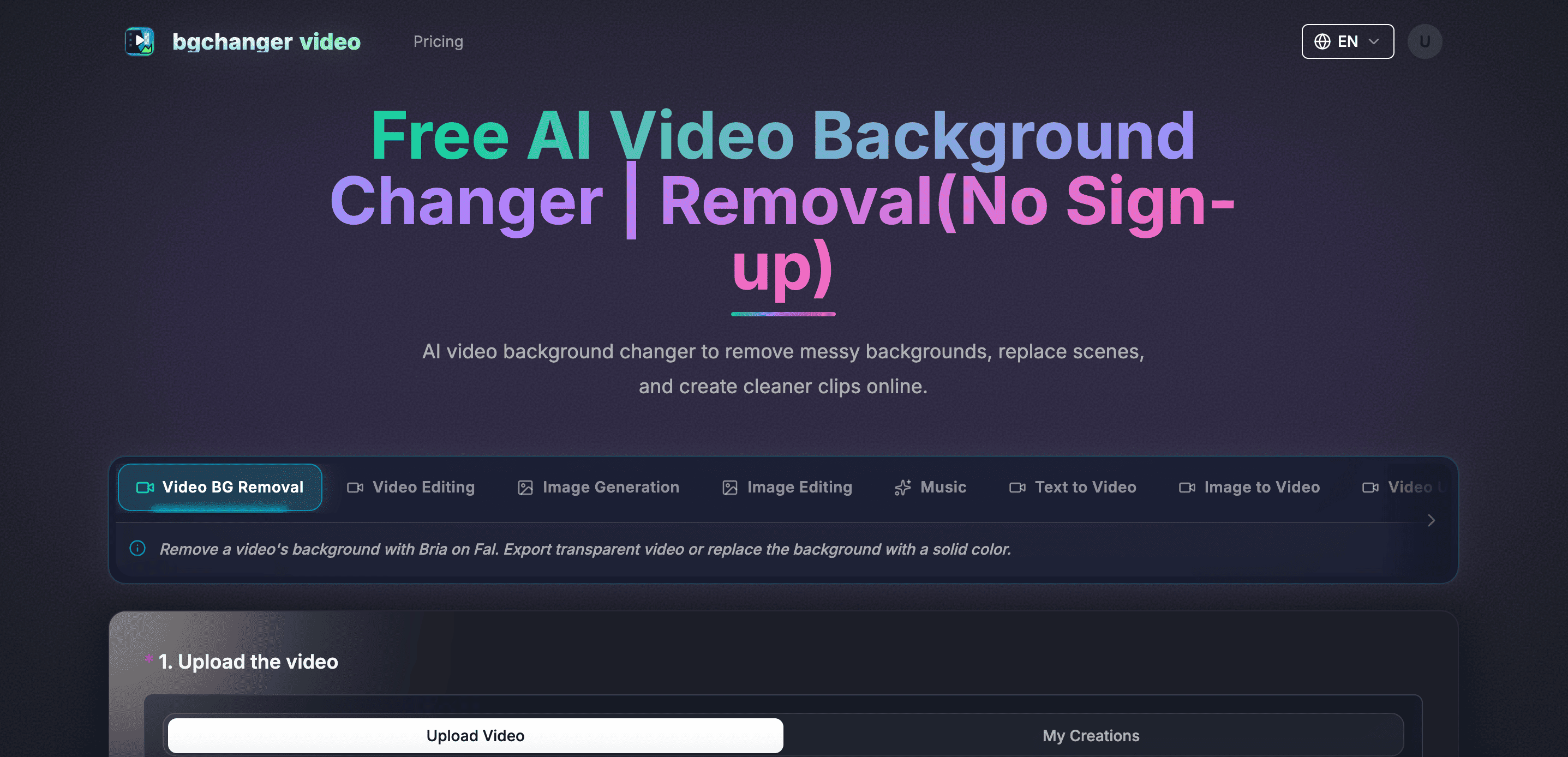 BGChanger AI AI Video Editor product interface screenshot