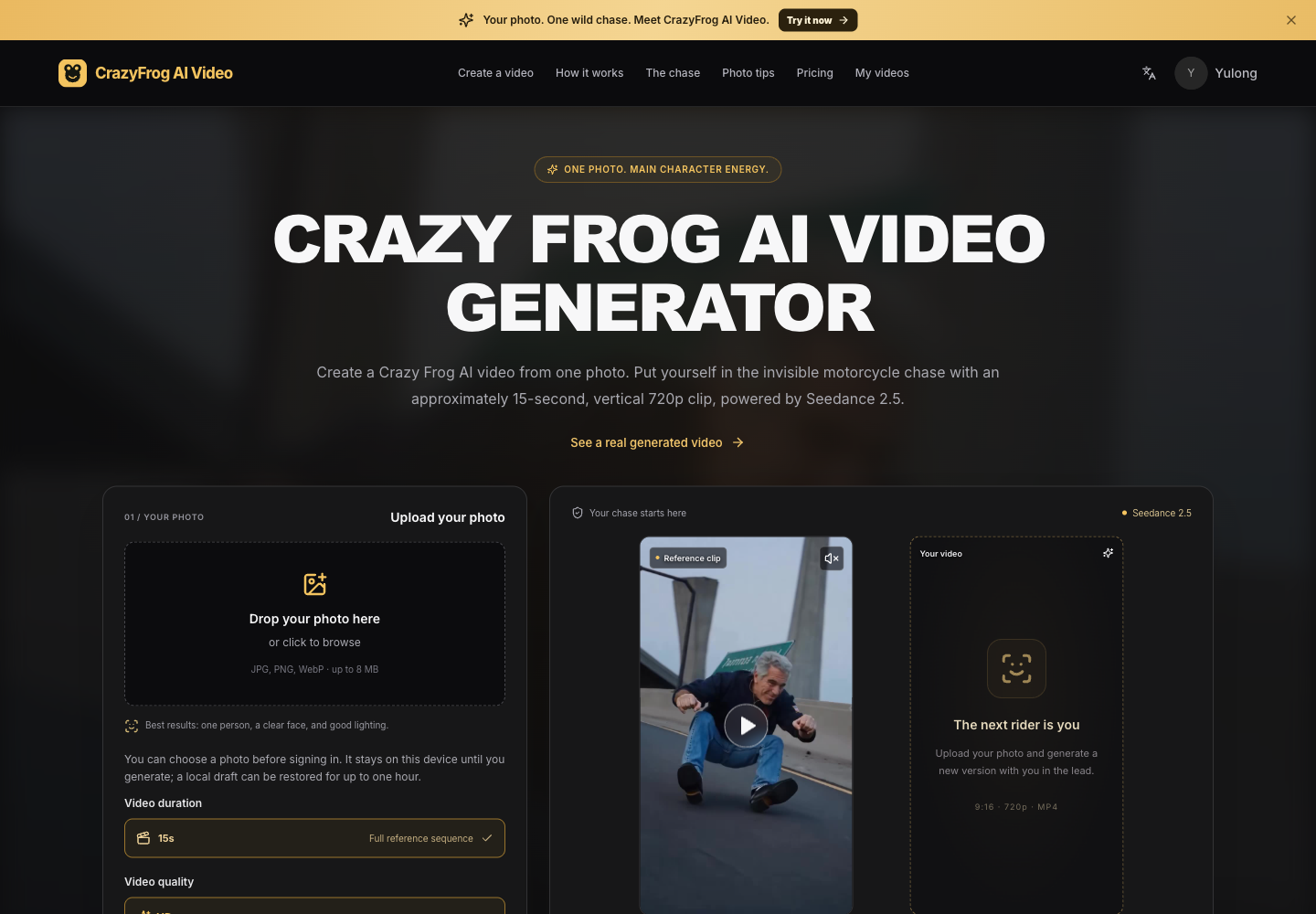 CrazyFrog AI Video AI Video Generator product interface screenshot