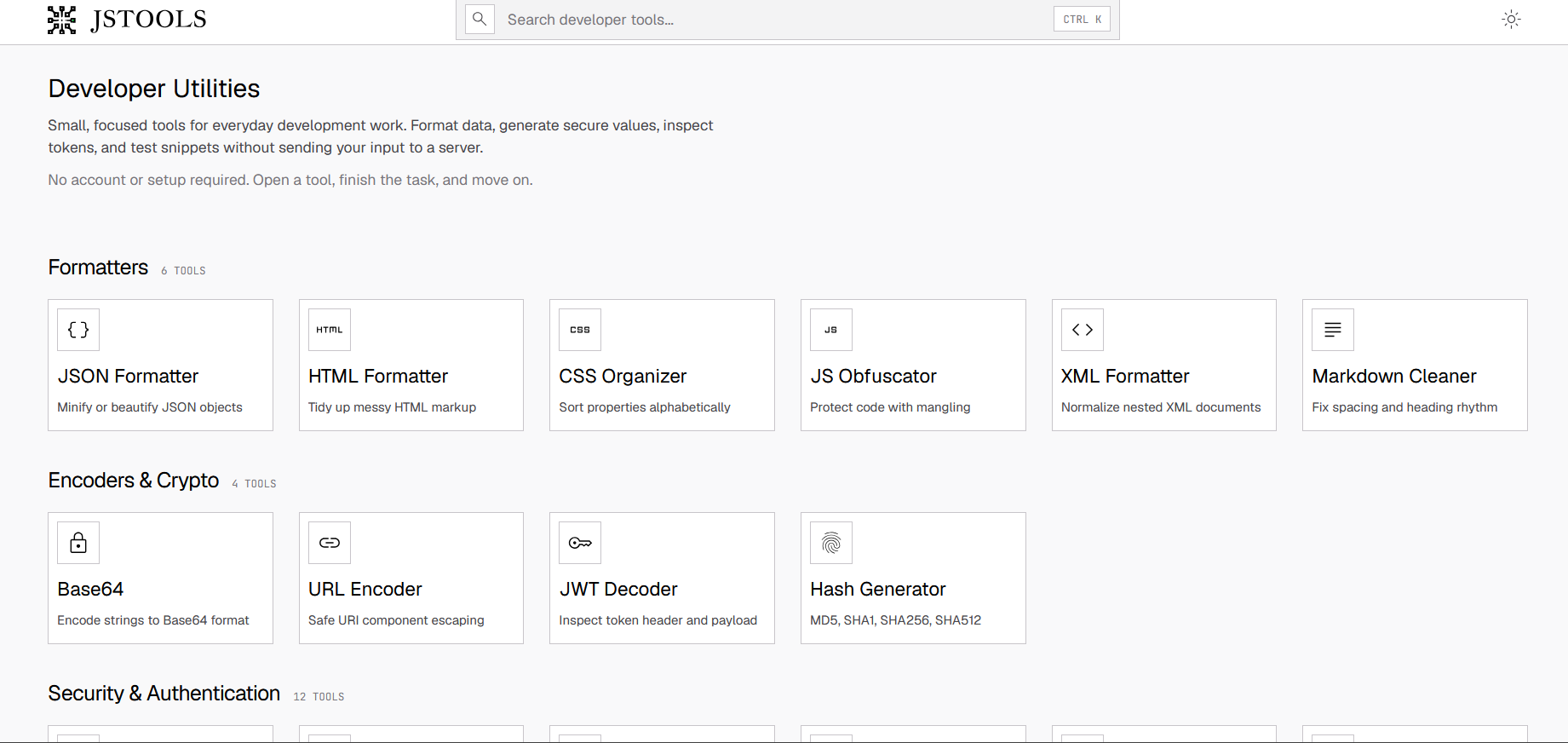 JavaScript Tools AI Developer Tools product interface screenshot