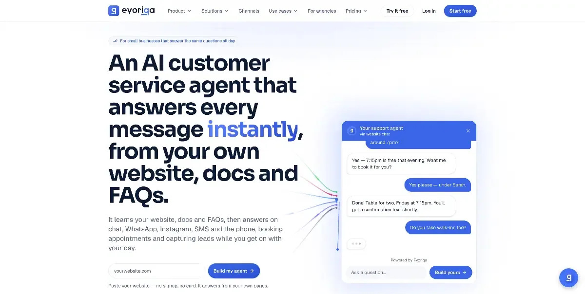 Evoriqa AI Customer Service product interface screenshot