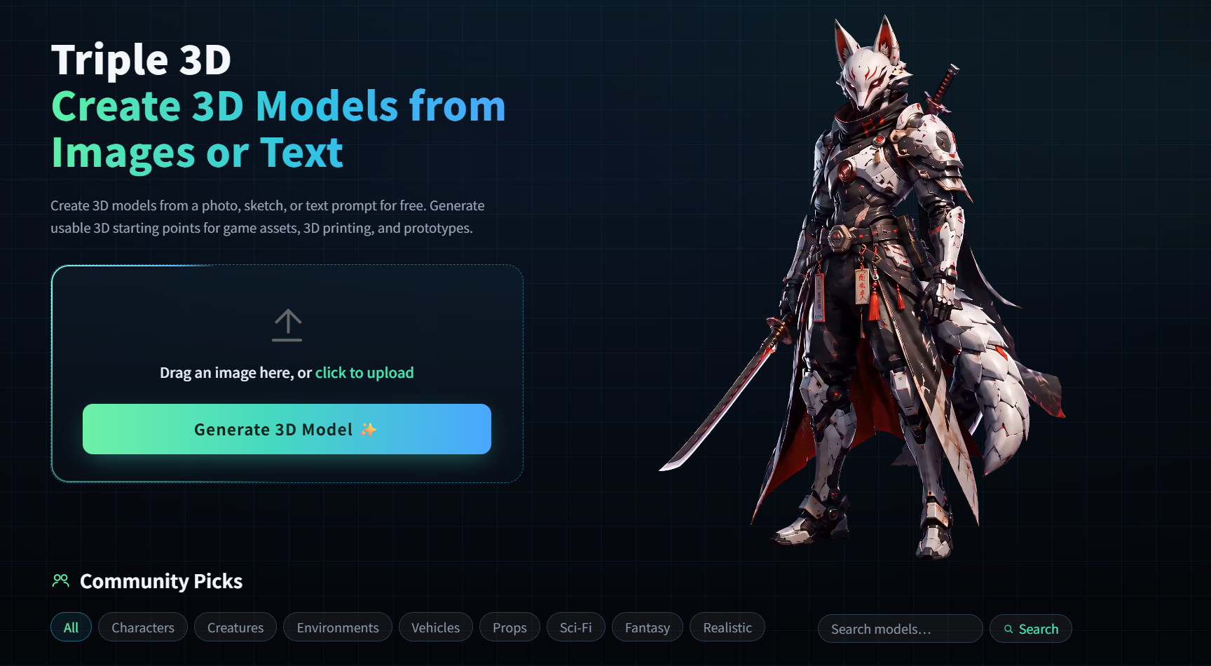 Triple 3D AI 3D Model Generator product screenshot