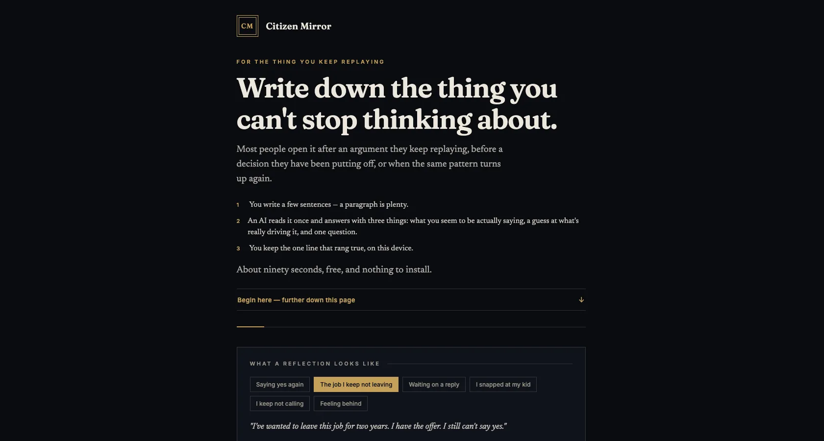 Citizen Mirror AI Creative Writing product interface screenshot