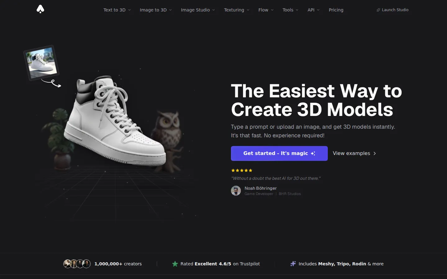 3D AI Studio AI 3D Model Generator product interface screenshot