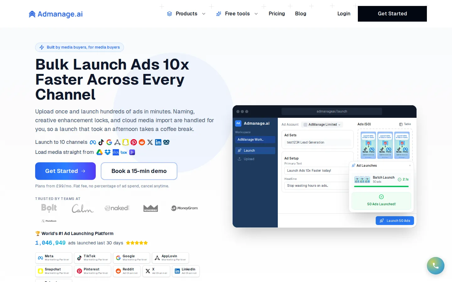 AdManage.ai Marketing & Advertising product interface screenshot
