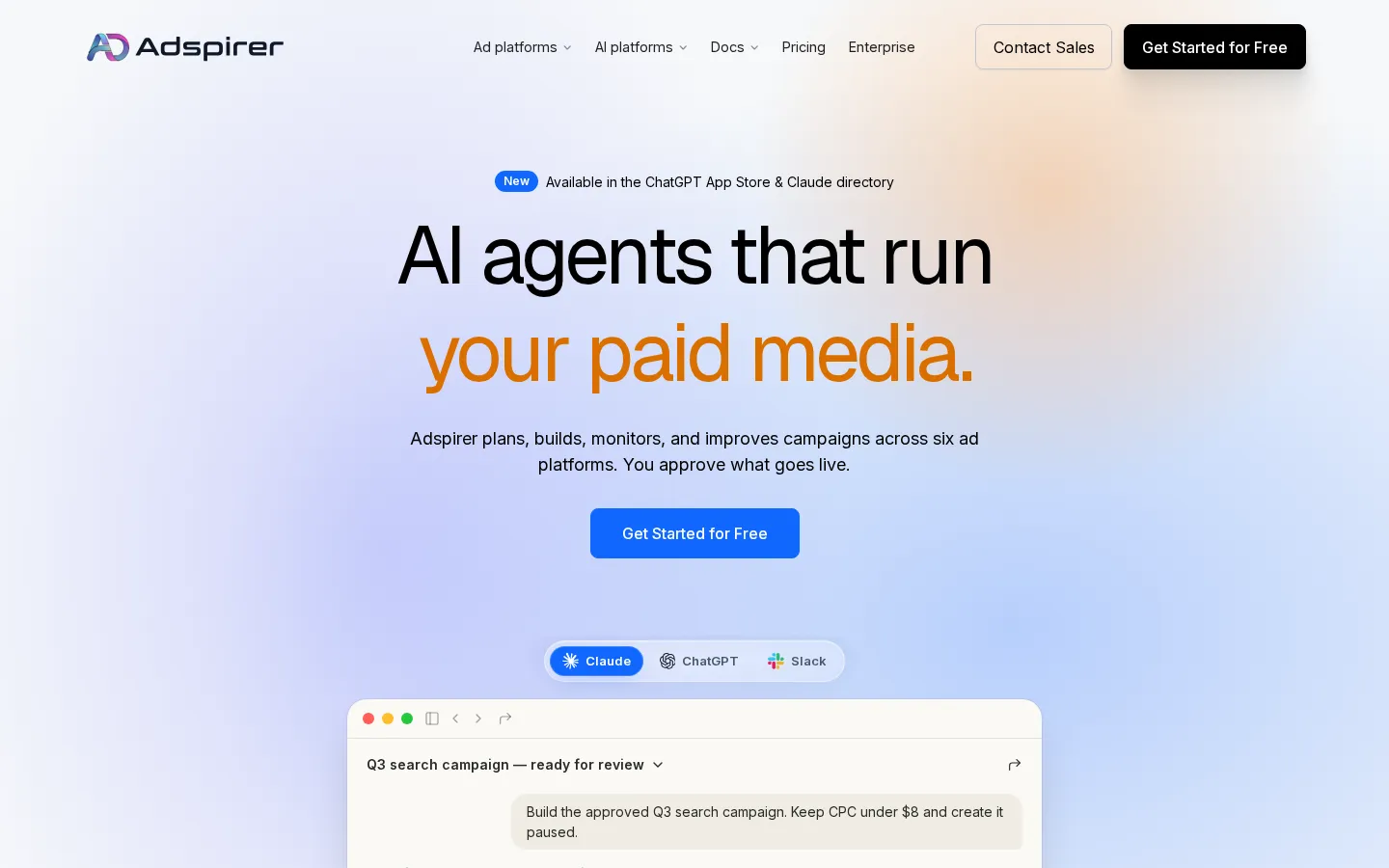 Adspirer AI Advertising product interface screenshot