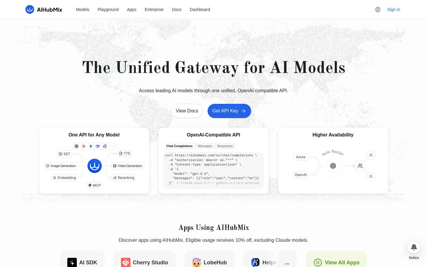 AIHubMix AI API product interface screenshot