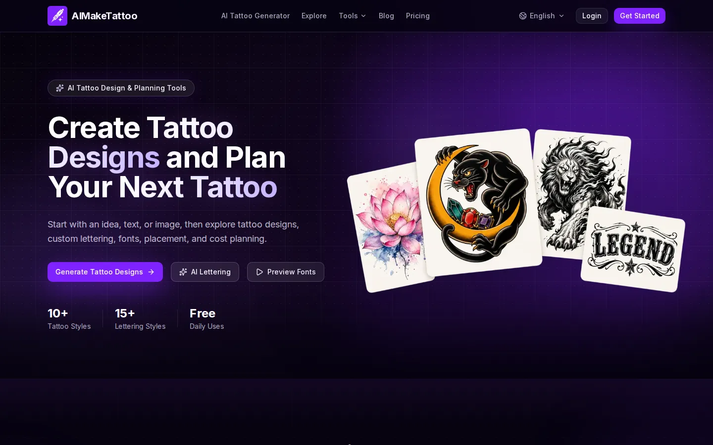 AIMakeTattoo AI Image Generator product interface screenshot