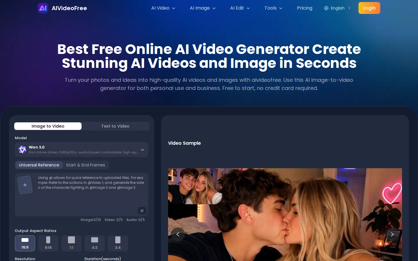 AIVideoFree AI Video Generator product interface screenshot