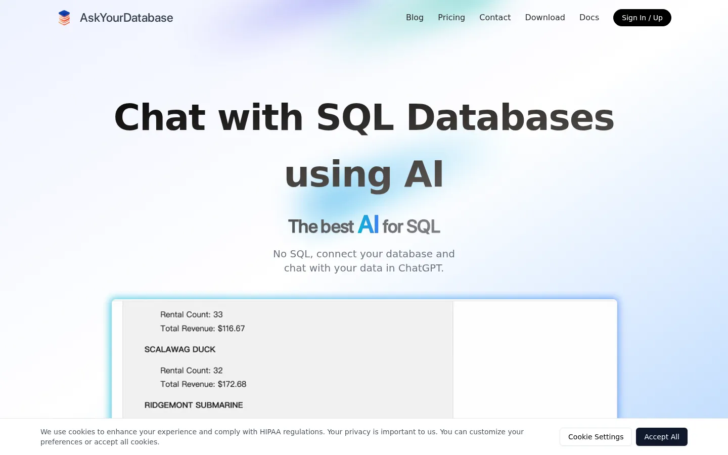 AskYourDatabase SQL Query Builder product interface screenshot
