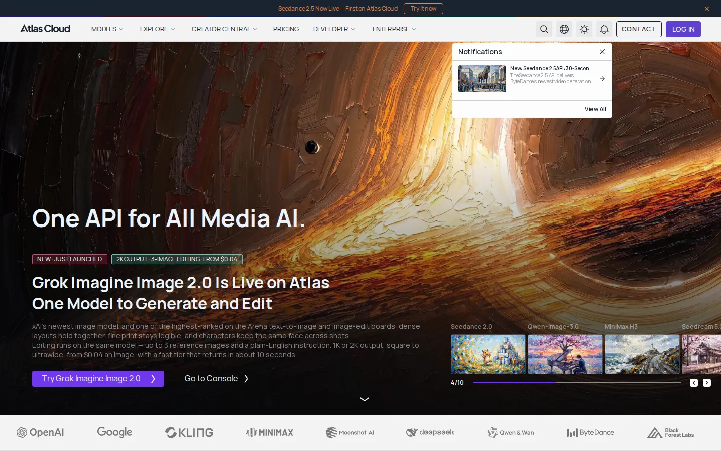 Atlas Cloud AI API product interface screenshot