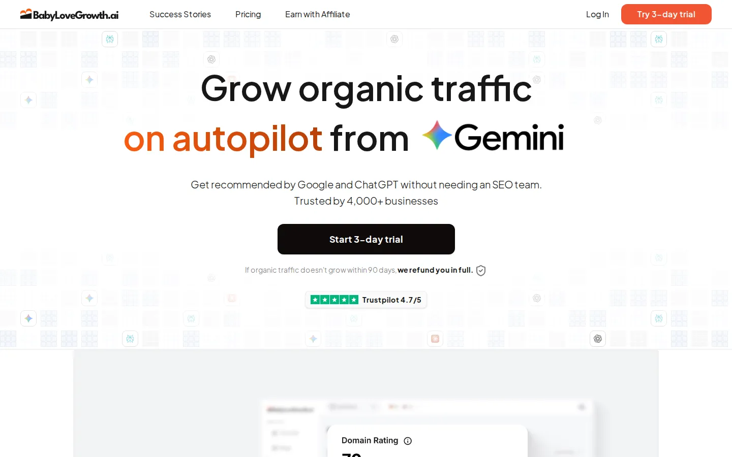 BabyLoveGrowth AI SEO Tools product interface screenshot
