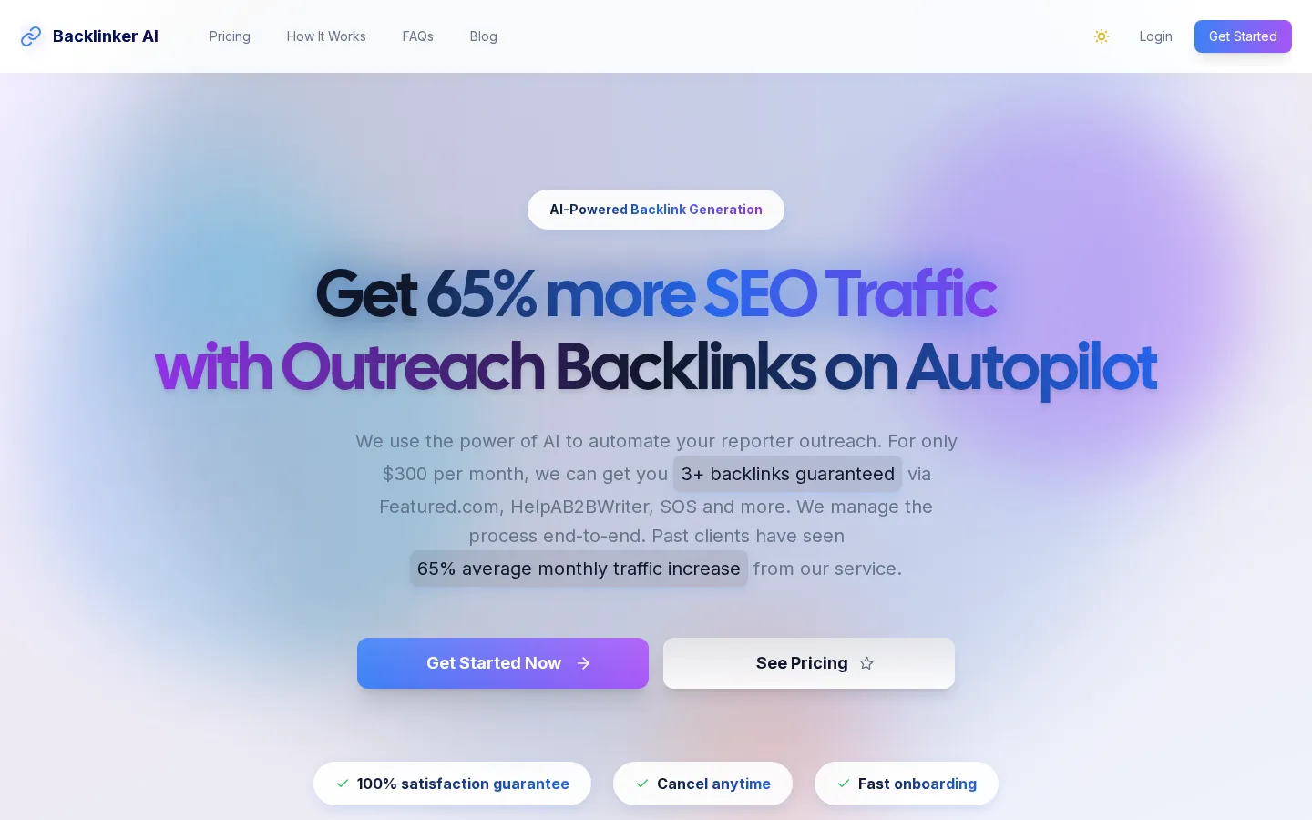Backlinker AI AI SEO Tools product interface screenshot