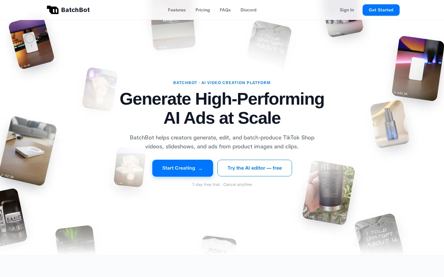 BatchBot AI UGC Video Generator product screenshot